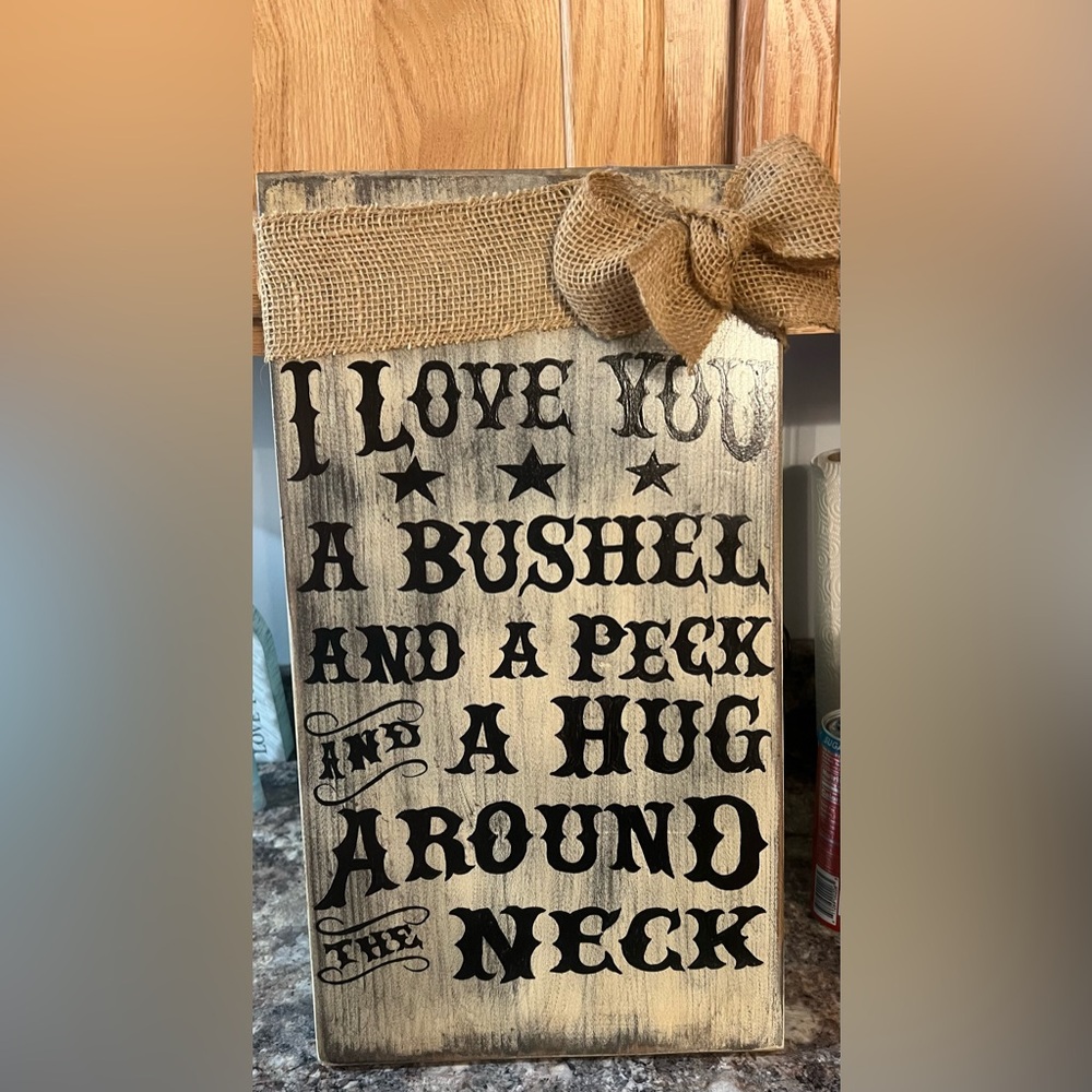Rustic Burlap Wall Sign with Black Text